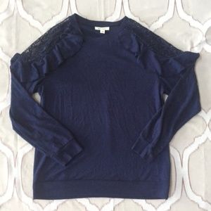 Ruffle Lace Shoulder Long Sleeve Sweater